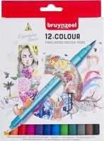 Fineliner/brushpen Bruynzeel: 12 kleuren (60325012)