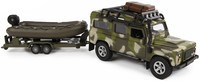 Auto pb Kids Globe Land Rover en aanhanger met boot military: 27 cm (520191)